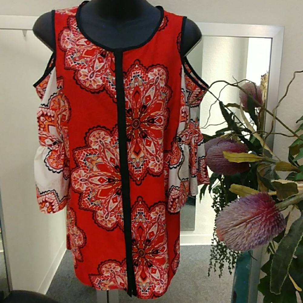 Chico's Printed Cold Shoulder Top